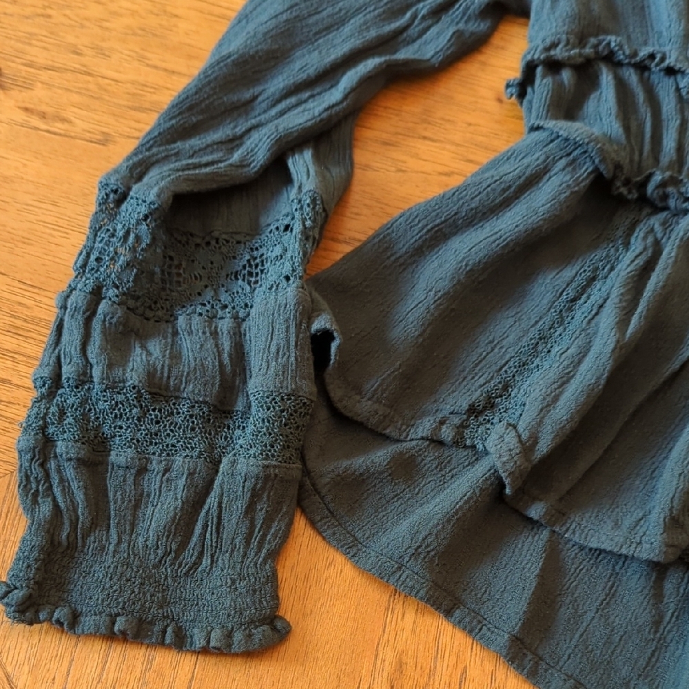 American Eagle Teal Blouse with Button Detail Babydoll Western Country Concert - Picture 7 of 12